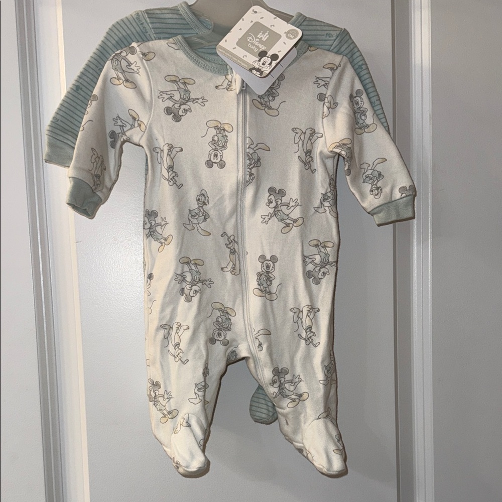 Disney Baby Mickey Mouse Footie - Cream and Green